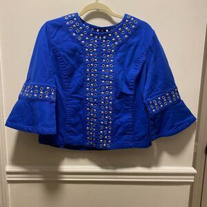LA Blues Women’s Y2K Blue Studded Jacket Size L Grommet Bell Sleeve Rocker Chic